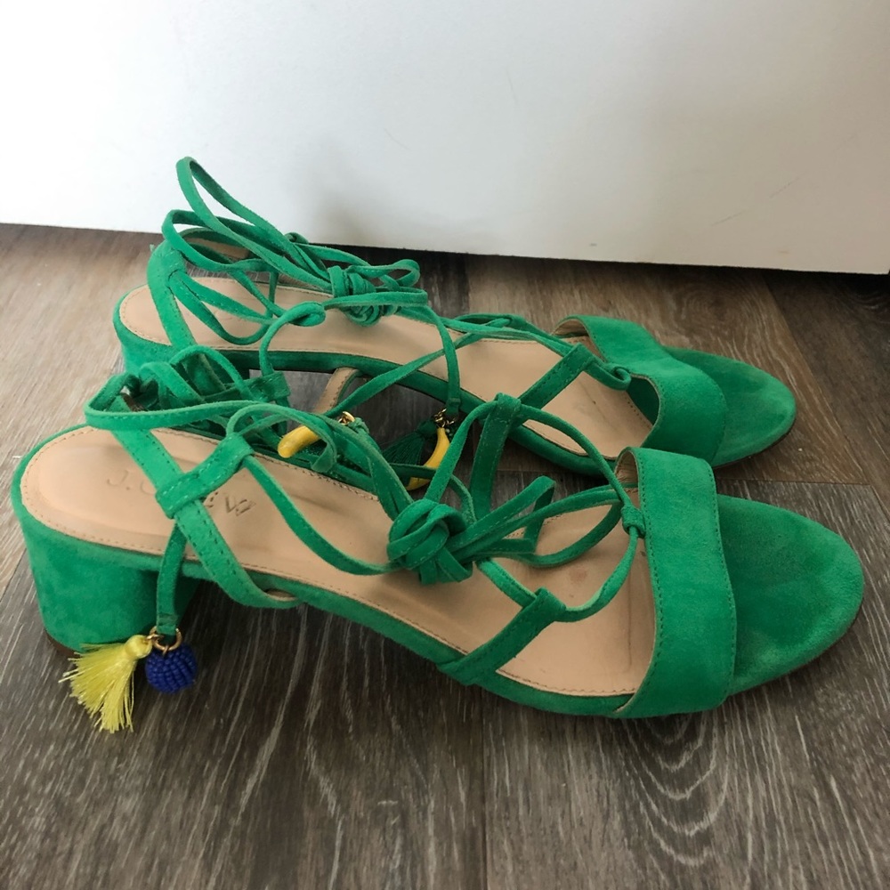 J.Crew Suede Lace Up Sandals in Emerald Green sz9